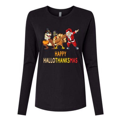 Happy Hallothanksmas Funny Halloween Thanksgiving Christmas Womens Cotton Relaxed Long Sleeve T-Shirt