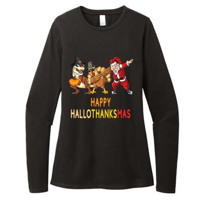 Happy Hallothanksmas Funny Halloween Thanksgiving Christmas Womens CVC Long Sleeve Shirt