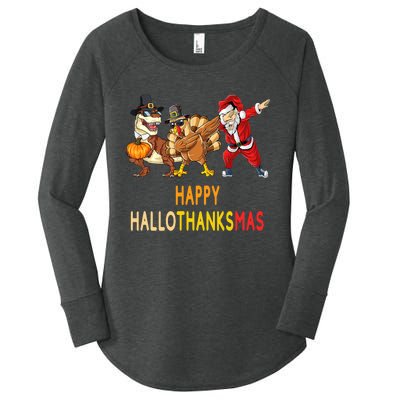 Happy Hallothanksmas Funny Halloween Thanksgiving Christmas Women's Perfect Tri Tunic Long Sleeve Shirt