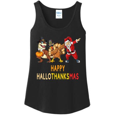 Happy Hallothanksmas Funny Halloween Thanksgiving Christmas Ladies Essential Tank