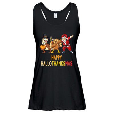 Happy Hallothanksmas Funny Halloween Thanksgiving Christmas Ladies Essential Flowy Tank