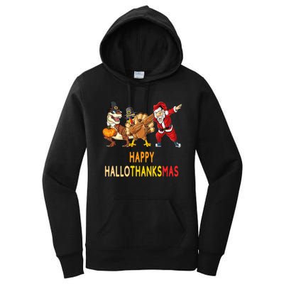 Happy Hallothanksmas Funny Halloween Thanksgiving Christmas Women's Pullover Hoodie