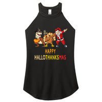 Happy Hallothanksmas Funny Halloween Thanksgiving Christmas Women's Perfect Tri Rocker Tank