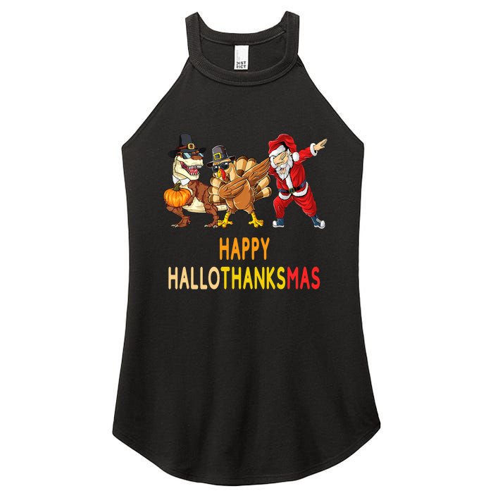 Happy Hallothanksmas Funny Halloween Thanksgiving Christmas Women's Perfect Tri Rocker Tank