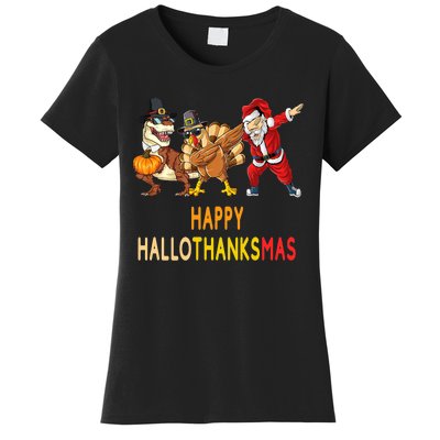 Happy Hallothanksmas Funny Halloween Thanksgiving Christmas Women's T-Shirt