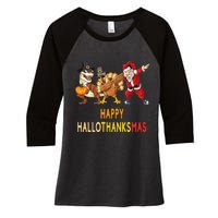 Happy Hallothanksmas Funny Halloween Thanksgiving Christmas Women's Tri-Blend 3/4-Sleeve Raglan Shirt