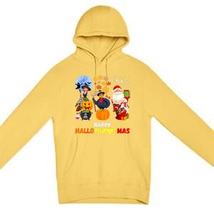 Happy Hallothanksmas Funny Halloween Thanksgiving Christmas Premium Pullover Hoodie