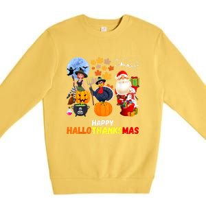 Happy Hallothanksmas Funny Halloween Thanksgiving Christmas Premium Crewneck Sweatshirt