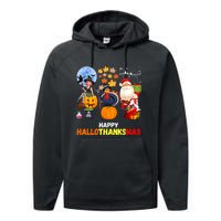 Happy Hallothanksmas Funny Halloween Thanksgiving Christmas Performance Fleece Hoodie