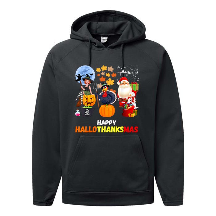 Happy Hallothanksmas Funny Halloween Thanksgiving Christmas Performance Fleece Hoodie