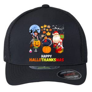 Happy Hallothanksmas Funny Halloween Thanksgiving Christmas Flexfit Unipanel Trucker Cap