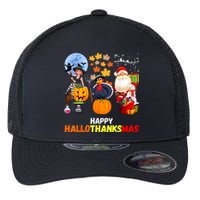 Happy Hallothanksmas Funny Halloween Thanksgiving Christmas Flexfit Unipanel Trucker Cap