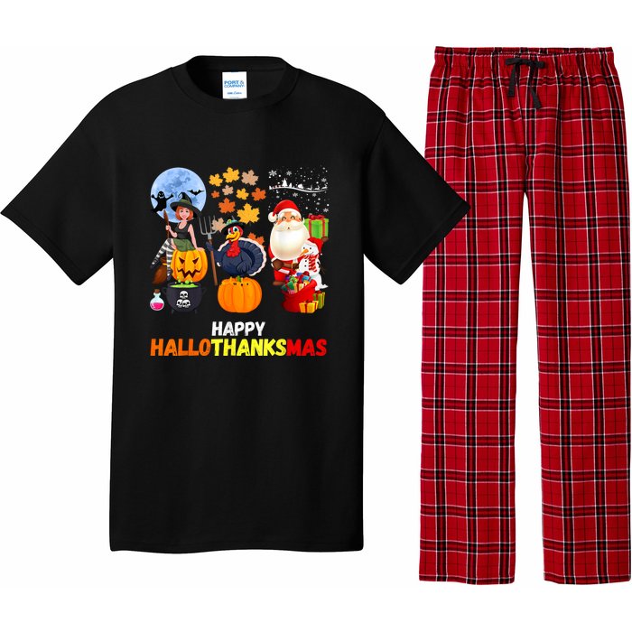 Happy Hallothanksmas Funny Halloween Thanksgiving Christmas Pajama Set