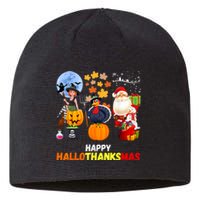 Happy Hallothanksmas Funny Halloween Thanksgiving Christmas Sustainable Beanie