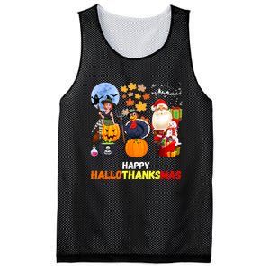 Happy Hallothanksmas Funny Halloween Thanksgiving Christmas Mesh Reversible Basketball Jersey Tank