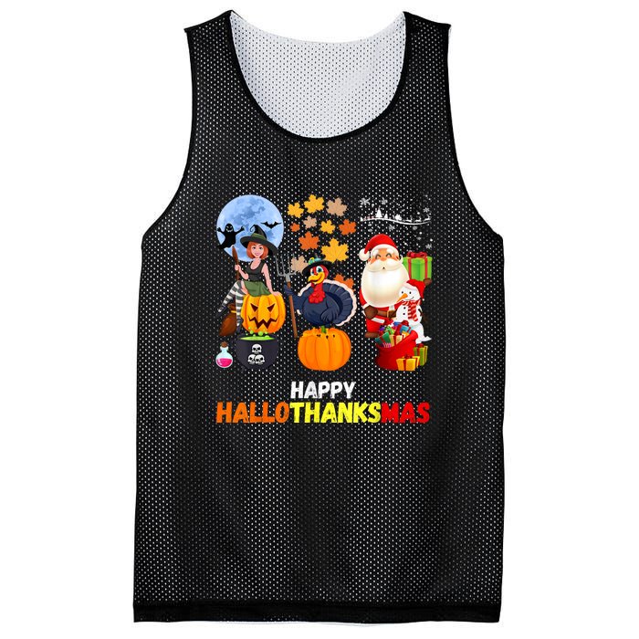 Happy Hallothanksmas Funny Halloween Thanksgiving Christmas Mesh Reversible Basketball Jersey Tank