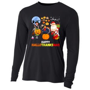 Happy Hallothanksmas Funny Halloween Thanksgiving Christmas Cooling Performance Long Sleeve Crew