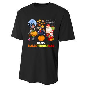 Happy Hallothanksmas Funny Halloween Thanksgiving Christmas Performance Sprint T-Shirt