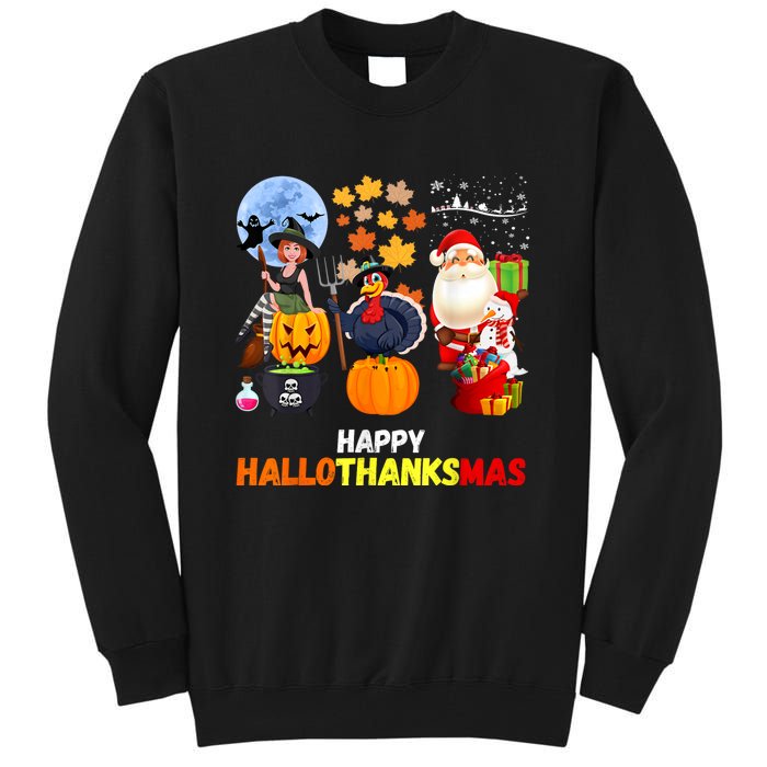 Happy Hallothanksmas Funny Halloween Thanksgiving Christmas Tall Sweatshirt