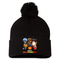 Happy Hallothanksmas Funny Halloween Thanksgiving Christmas Pom Pom 12in Knit Beanie