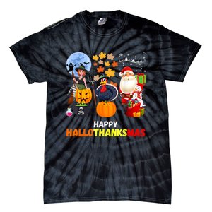 Happy Hallothanksmas Funny Halloween Thanksgiving Christmas Tie-Dye T-Shirt