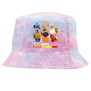 Happy Hallothanksmas Funny Halloween Thanksgiving Christmas Tie-Dyed Bucket Hat