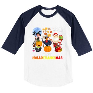 Happy Hallothanksmas Funny Halloween Thanksgiving Christmas Baseball Sleeve Shirt