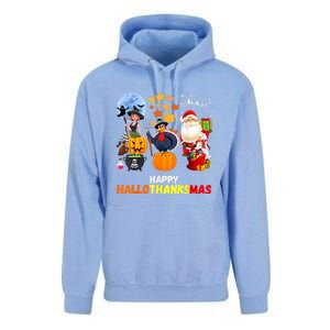 Happy Hallothanksmas Funny Halloween Thanksgiving Christmas Unisex Surf Hoodie