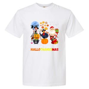 Happy Hallothanksmas Funny Halloween Thanksgiving Christmas Garment-Dyed Heavyweight T-Shirt