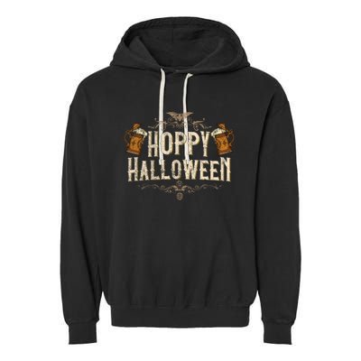 Hoppy Halloween Funny Vintages Halloween Beer Drinking Garment-Dyed Fleece Hoodie