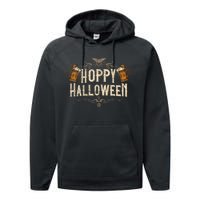 Hoppy Halloween Funny Vintages Halloween Beer Drinking Performance Fleece Hoodie