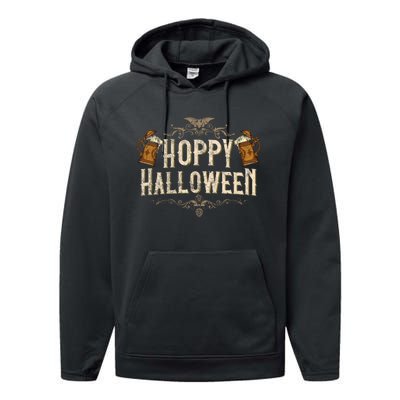 Hoppy Halloween Funny Vintages Halloween Beer Drinking Performance Fleece Hoodie