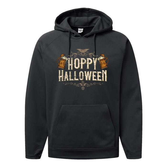 Hoppy Halloween Funny Vintages Halloween Beer Drinking Performance Fleece Hoodie