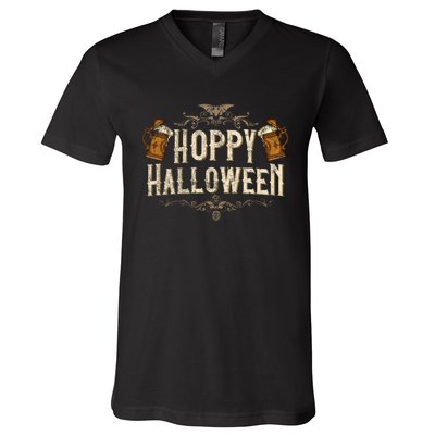 Hoppy Halloween Funny Vintages Halloween Beer Drinking V-Neck T-Shirt