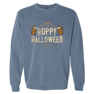 Hoppy Halloween Funny Vintages Halloween Beer Drinking Garment-Dyed Sweatshirt