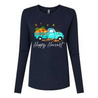 Happy Harvest Fall Season Pumpkin Truck Thanksgiving Vintage Womens Cotton Relaxed Long Sleeve T-Shirt