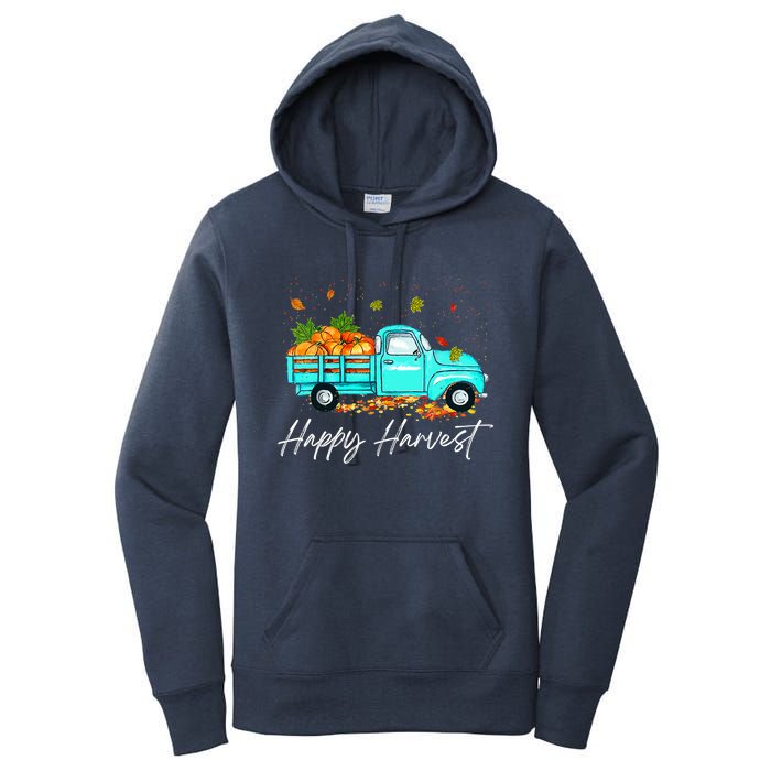 Happy Harvest Fall Season Pumpkin Truck Thanksgiving Vintage Women's Pullover Hoodie