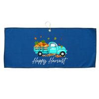 Happy Harvest Fall Season Pumpkin Truck Thanksgiving Vintage Large Microfiber Waffle Golf Towel