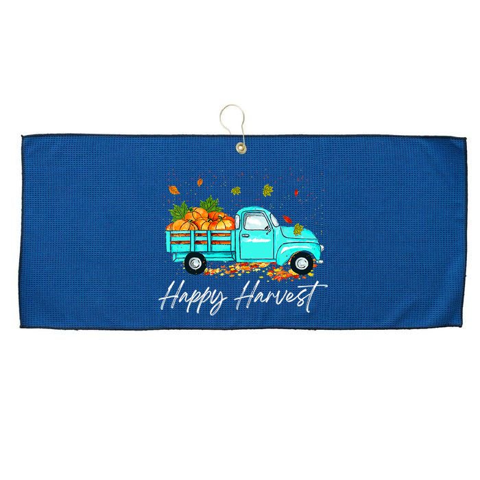 Happy Harvest Fall Season Pumpkin Truck Thanksgiving Vintage Large Microfiber Waffle Golf Towel