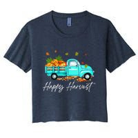 Happy Harvest Fall Season Pumpkin Truck Thanksgiving Vintage Women's Crop Top Tee