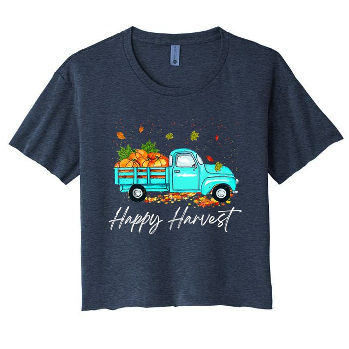 Happy Harvest Fall Season Pumpkin Truck Thanksgiving Vintage Women's Crop Top Tee