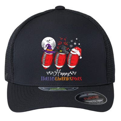 Happy Hallothanksmas Football Halloween Thanksgiving Xmas Flexfit Unipanel Trucker Cap