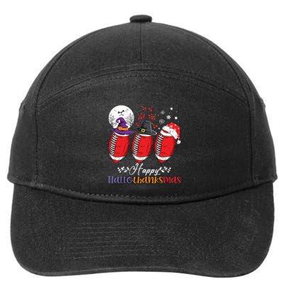 Happy Hallothanksmas Football Halloween Thanksgiving Xmas 7-Panel Snapback Hat