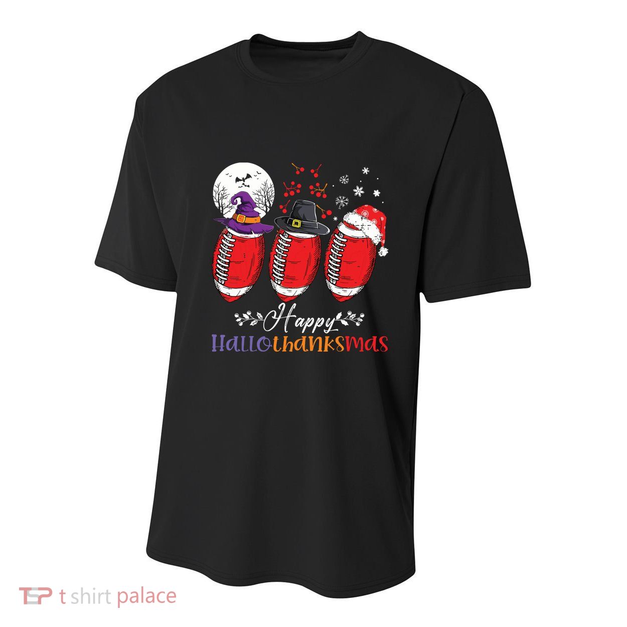 Happy Hallothanksmas Football Halloween Thanksgiving Xmas Youth Performance Sprint T-Shirt