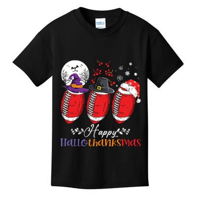 Happy Hallothanksmas Football Halloween Thanksgiving Xmas Kids T-Shirt