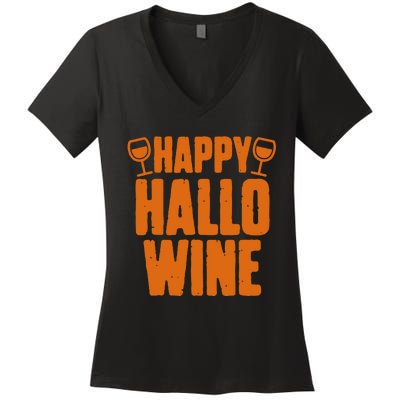 Happy Hallowine Funny Halloween Wine Women's V-Neck T-Shirt