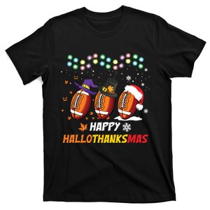 Happy Hallothanksmas Football Halloween Thanksgiving Xmas T-Shirt