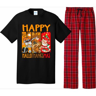 Happy Hallothanksmas Funny Skeleton Pumpkin Santa Dab Dance Cool Gift Pajama Set