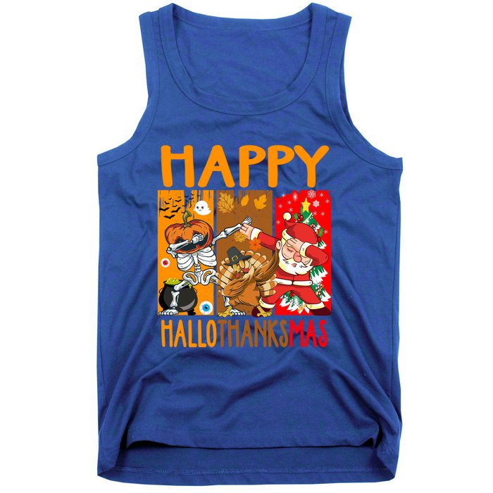 Happy Hallothanksmas Funny Skeleton Pumpkin Santa Dab Dance Cool Gift Tank Top