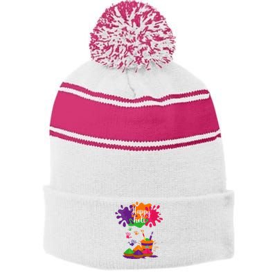 Happy Holi Festival Outfit For Family Stripe Pom Pom Beanie